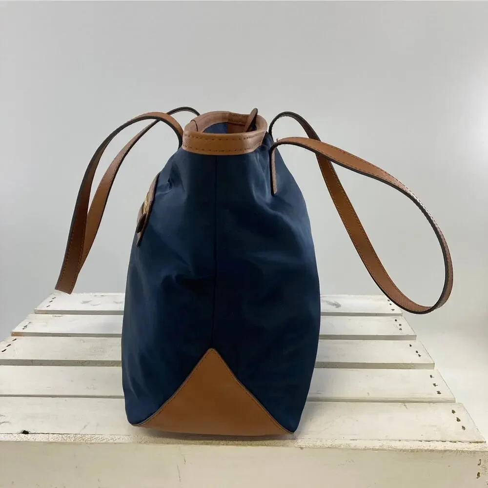 MICHAEL KORS, NAVY BLUE, BROWN LEATHER SHOULDER BAG